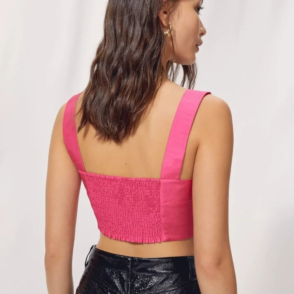 Aritzia Wilfred Rhapsody Blouse Crop Top Size 8 in Electron Fuchsia - Picture 10 of 11